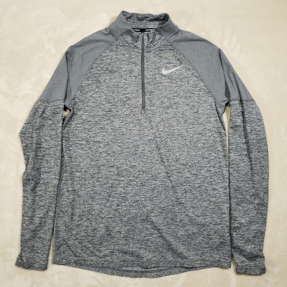 Nike Running Dri-FIT Element Quarter Zip Pullover Mens Medium Gray Thumbholes